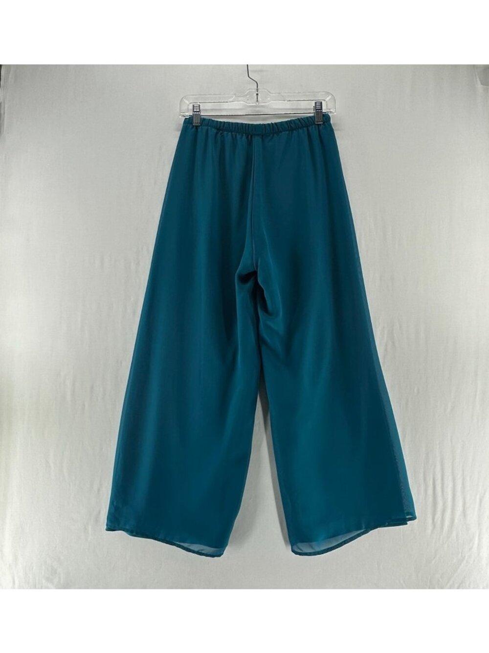 American Glamour Badgley Mischka Chiffon Wide Leg Pants S Lined Drawstring Teal - Picture 3 of 16